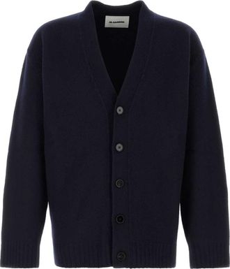 Jil Sander Dark Blue V Neck Cardigan