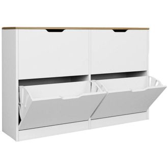 Vente-Unique Scarpiera con 4 scomparti ribaltabili - Bianco e naturale - LOTULA