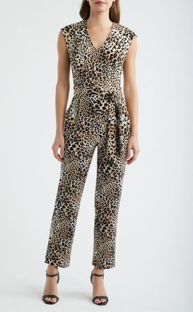 Anne Klein Extended Shoulder Straight Leg Jumpsuit in Anne Black Multi at Nordstrom, Size Xx-Small