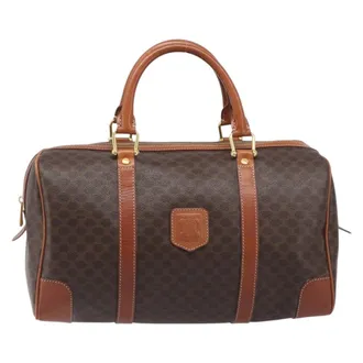 Celine Vintage Duffle Macadam Coated Canvas Brown Pvc Handbag (Pre-Owned)