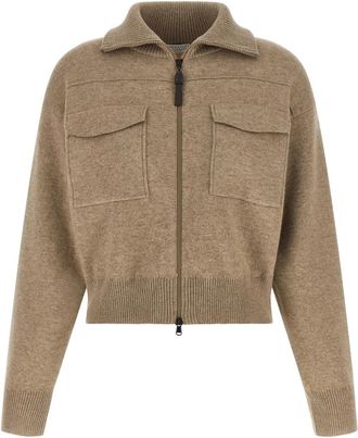 Brunello Cucinelli Monili Cropped Cardigan - Dames - Vesten - Beige - S - Wol - Truien & Vesten