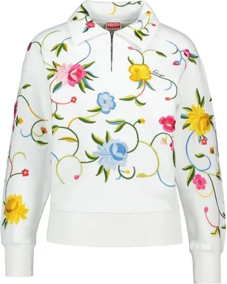 Kenzo Wildflower Embroidered Half Zip Sweatshirt - female - Kenzo - Sweatshirts - Multicolor - M - Sweatshirts & Hoodies