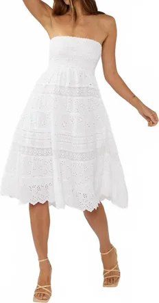 Lovestitch Smocked Bust Tiered Eyelet Dress In White