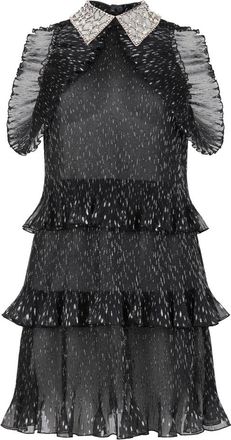 Alberta Ferretti Elegant Jurk met Ruches en Kant - Dames - Feestkleedjes - Zwart - S - Polyester - Kleedjes