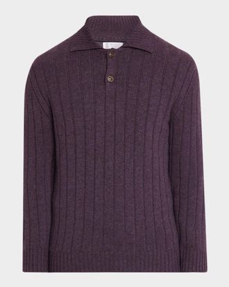 Brunello Cucinelli Men & apos;s Cashmere Rib-Knit Polo Sweater