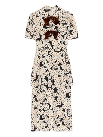 Valentino Garavani Primula-print bow-details midi dress - Black