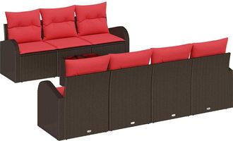 vidaXL Juego De Sof&aacute; 8 Uds. 7-n&uacute;mero De Plazas Marr&oacute;n Y Rojo Poli&eacute;ster Vidaxl