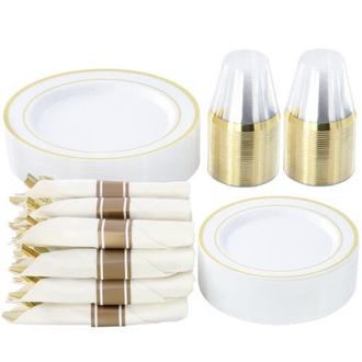 Elama 350 Piece Disposable Plastic Dinnerware Party Set for 50 Guests in Gold at Nordstrom
