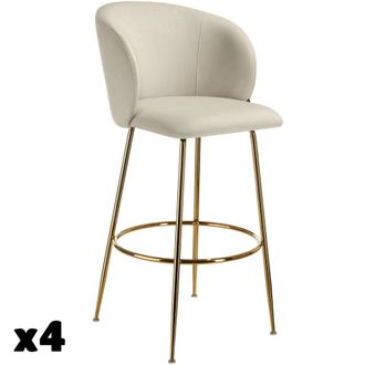 TecTake 4 taburetes altos aterciopelados de 51 x 60 x 106 cm, crema/oro