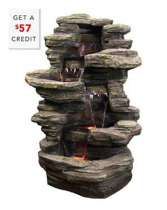 Sunnydaze Outdoor Electric Stacked Shale Patio Garden Water Fountain With Led Lights With $57 Credit