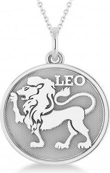 Allurez Leo Coin Zodiac Pendant Necklace 14k White Gold