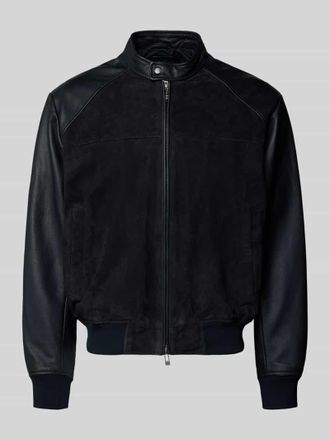 A|X Armani Exchange Lederjacke mit Zweiwege-Rei&szlig;verschluss und Eingrifftaschen in Marine, Gr&ouml;&szlig;e XXL