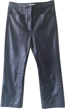 Dior Black Leather Straight Leg Biker Trousers Size S