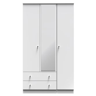Lewis's Yarmouth Tall Triple 2 Drawer Mirrored Wardrobe in White & White Matt - Ready Assembled - Lewiss Home | TJ Hughes