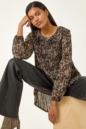 Roman Abstract Print Pleated Top