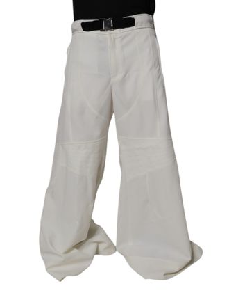 Dolce & Gabbana White Mid Waist Wide Leg Mens Pants