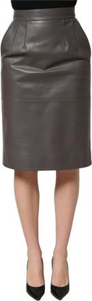 Dolce & Gabbana Rok met hoge taille en potloodmodel - Dames - Kokerrokken - Grijs - S - Leer - Rokken