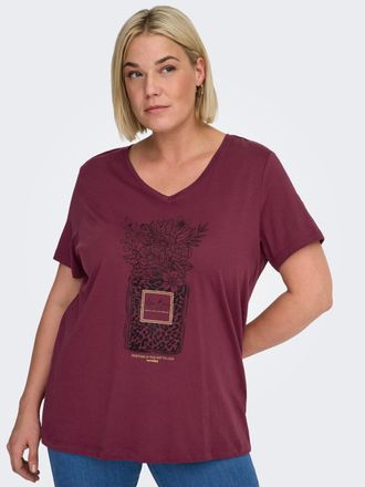 Only Carmakoma Kurzarmshirt ONLY CARMAKOMA CARLYDIA LIFE SS V-NECK REG TEE JRS, Damen, Gr. XL, zinfandel print:perffume, Jersey, Obermaterial: 100% Baumwolle, bedruc