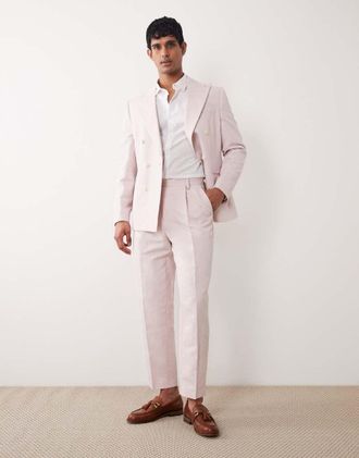 Asos Pantaloni da abito comodi affusolati in misto lino rosa