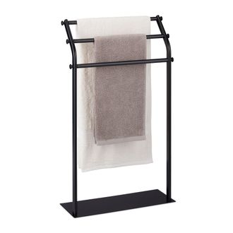 Relaxdays Toallero De Pie Metal, 3 Brazos, 86x51x19 Cm, Antideslizante, Soporte Toallas Ba&ntilde;o, Dormitorio, Acero, Negro - Relaxdays