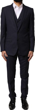 Dolce & Gabbana Mens Black Fantasy Martini 3 Piece Formal Suit Virgin Wool Silk