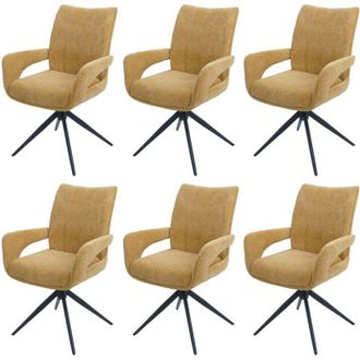 Hhg Juego De 6 Sillas De Comedor Hhg 273, Silla De Cocina, Giratoria Con Retorno Autom&aacute;tico, Tela/tejido Chenilla (310 G/m&sup2;) &Ouml;ko-tex, Amarillo Mostaza