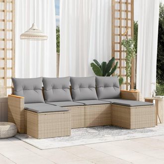 vidaXL Vidaxl - Juego De Sof&aacute;s Jard&iacute;n Con Cojines 6 Pzas Rat&aacute;n Sint&eacute;tico Beige