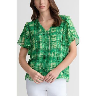 Kasper Flutter Sleeve Top in Lush Green Multi at Nordstrom, Size Large P