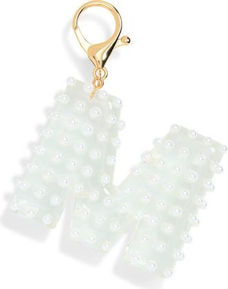 Leith Faux Pearl Initial Bag Charm in M- Clear- White- Gold at Nordstrom Rack