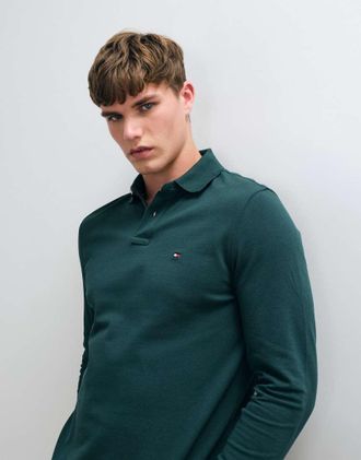 Tommy Hilfiger polo a maniche lunghe con logo flag verde scuro