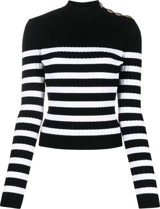Balmain striped roll-neck jumper - women - Viscose/Polyester - 36 - Black