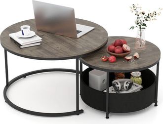 Costway Round Coffee Table Set of 2 80 & 60 CM Circle Cocktail Table-Grey