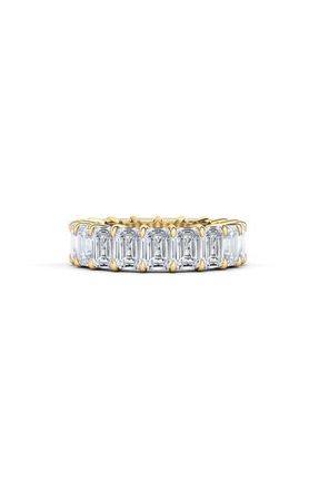 HauteCarat Emerald Cut Lab Created Diamond 18K Gold Eternity Band in Yellow Gold at Nordstrom, Size 5.5