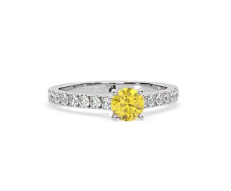 The Diamond Store Natalia Yellow Lab Diamond 0.91ct Side Stone Ring in 18K White Gold - Elara Collection