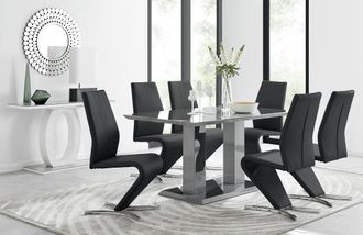 Furniturebox Imperia 6 Grey Dining Table & 6 Willow Chairs in Black