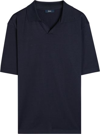Herno Derby Knit Cotton Polo top - Navy - XL