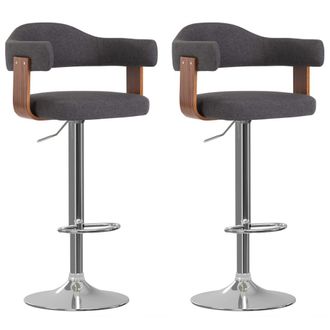 vidaXL Taburetes De Bar 2 Unidades Madera Curvada Gris Oscuro Y Tela Vidaxl