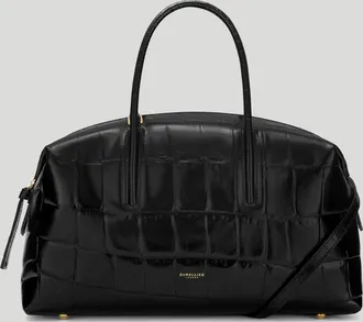 DeMellier The Midi Stockholm in Black Large Croc-Effect Leather Top handle bag