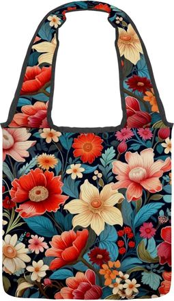 Generic Tropical Plant Floral Flowers (2) Reversible Canvas Shoulder Tote - Double-Sided Print, 12oz Cotton, 27cm Drop, Fold-Flat Bag for Travel, Shopping, St