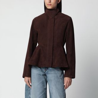 Alaia Peplum suede jacket in chocolate goat leather