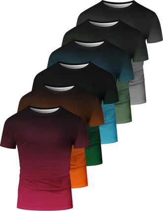 Generic 6 Pack Mens Big and Tall Shirts Summer Cotton Short Sleeve Tee Crew Neck Casual Top Basic Oversize T Shirts Mens Striped Shirt Short Sleeve T-Shirts (