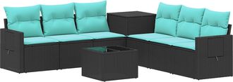 vidaXL Juego De Sof&aacute; 8 Uds. Negro Y Azul Rat&aacute;n Sint&eacute;tico Y Acero Vidaxl