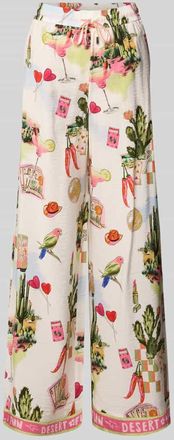 Marc Cain Wide Fit Stoffhose aus Viskose-Mix mit Allover-Motiv-Print in Weiss, Gr&ouml;&szlig;e 34