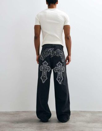 Ed Hardy jean gothic a contrasto xxtra lavaggio nero