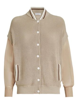 Brunello Cucinelli organza-sleeves cardigan - women - Cotton/Silk Organza - 3XL - Neutrals