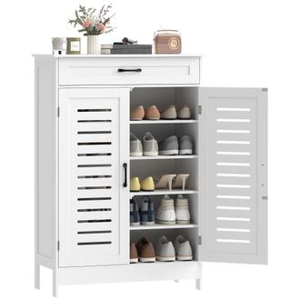 HOMCOM Homcom Mueble Zapatero, Armario Para Zapatos Con Caj&oacute;n, Puertas De Rejilla, Estantes Ajustables, Para 20 Pares De Zapatos, 78x37x115,8 Cm, Blanco