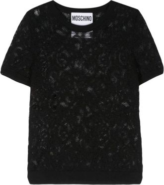 Moschino T-Shirts, female, Black, Size: XS Black Jacquard Crew Neck Sweater