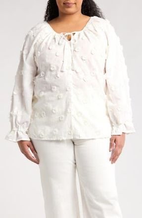 Forgotten Grace Floral Embroidered Long Sleeve Button-Up Top in White at Nordstrom Rack, Size 2X