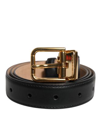 Dolce & Gabbana Womens Black Leather Logo Metal Waist Buckle Belt