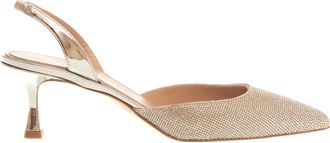 Ninalilou Zilveren Kristal Strass Slingback Pumps - Dames - Pumps - Beige - 37 1/2 EU - Schoenen